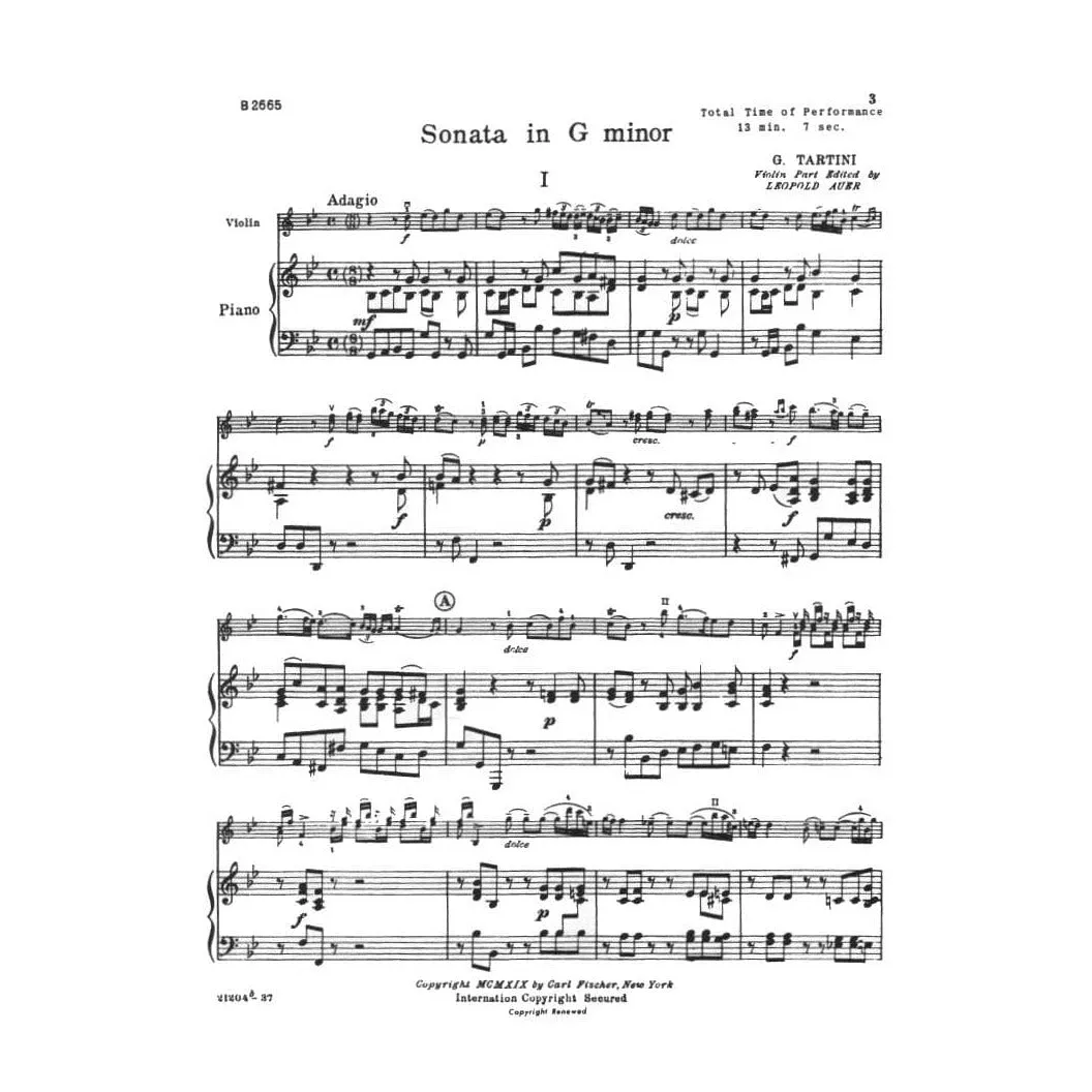 Tartini Sonate g-Moll Op 1 Nr 10 Violinenoten Violine Klavier