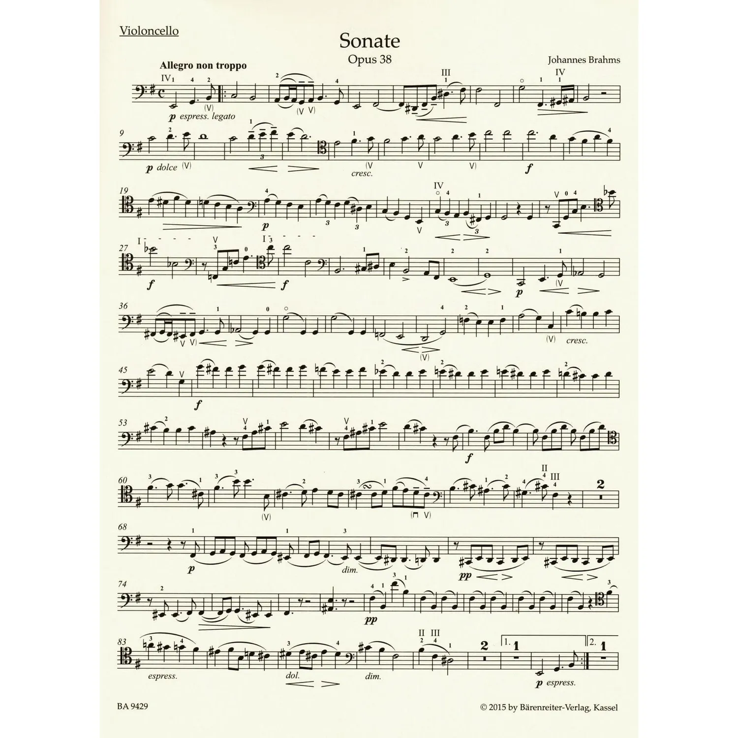 Brahms Sonate e-moll Op 38 Noten Cello Klavier Bärenreiter