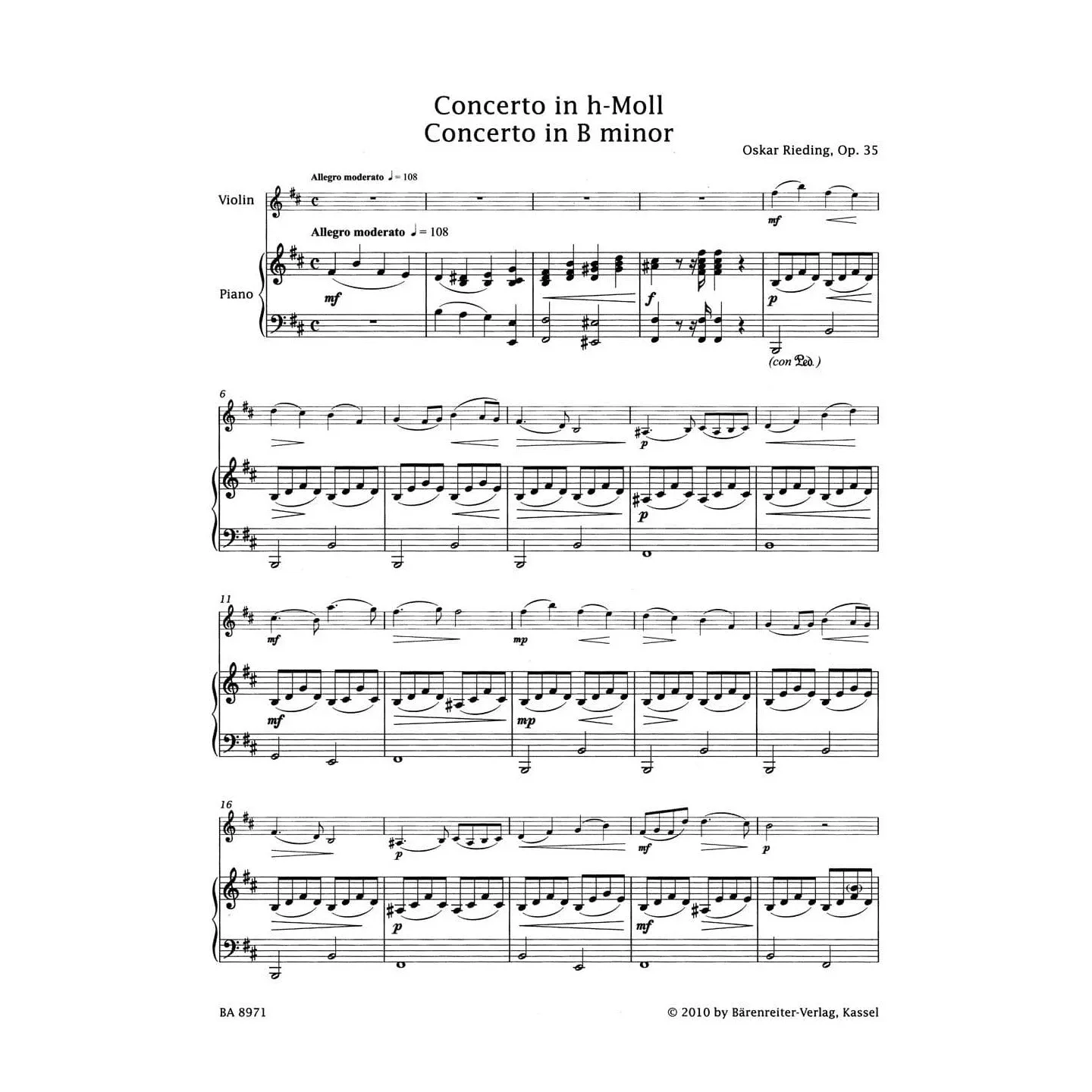 Shar Music Rieding Violinkonzert h-moll op. 35 Violinnoten