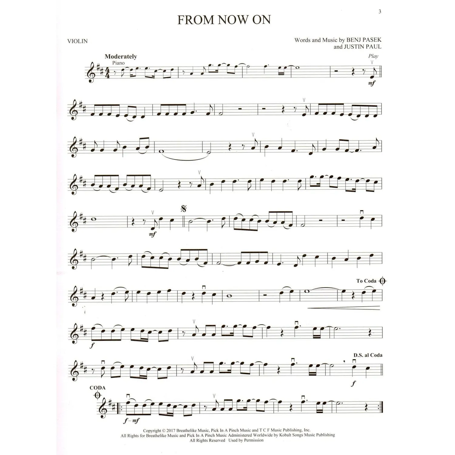 Hal Leonard Greatest Showman Play-Along Violinnoten Violine mit Audio