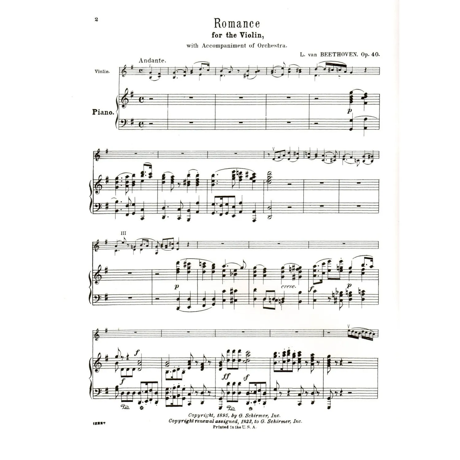 G. Schirmer Beethoven Zwei Romanzen Op. 40/50 Violinnoten