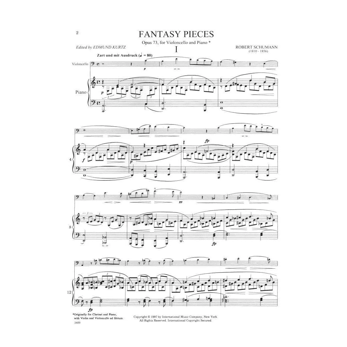 International Schumann Fantasiestücke Op 73 Cello Klavier Noten