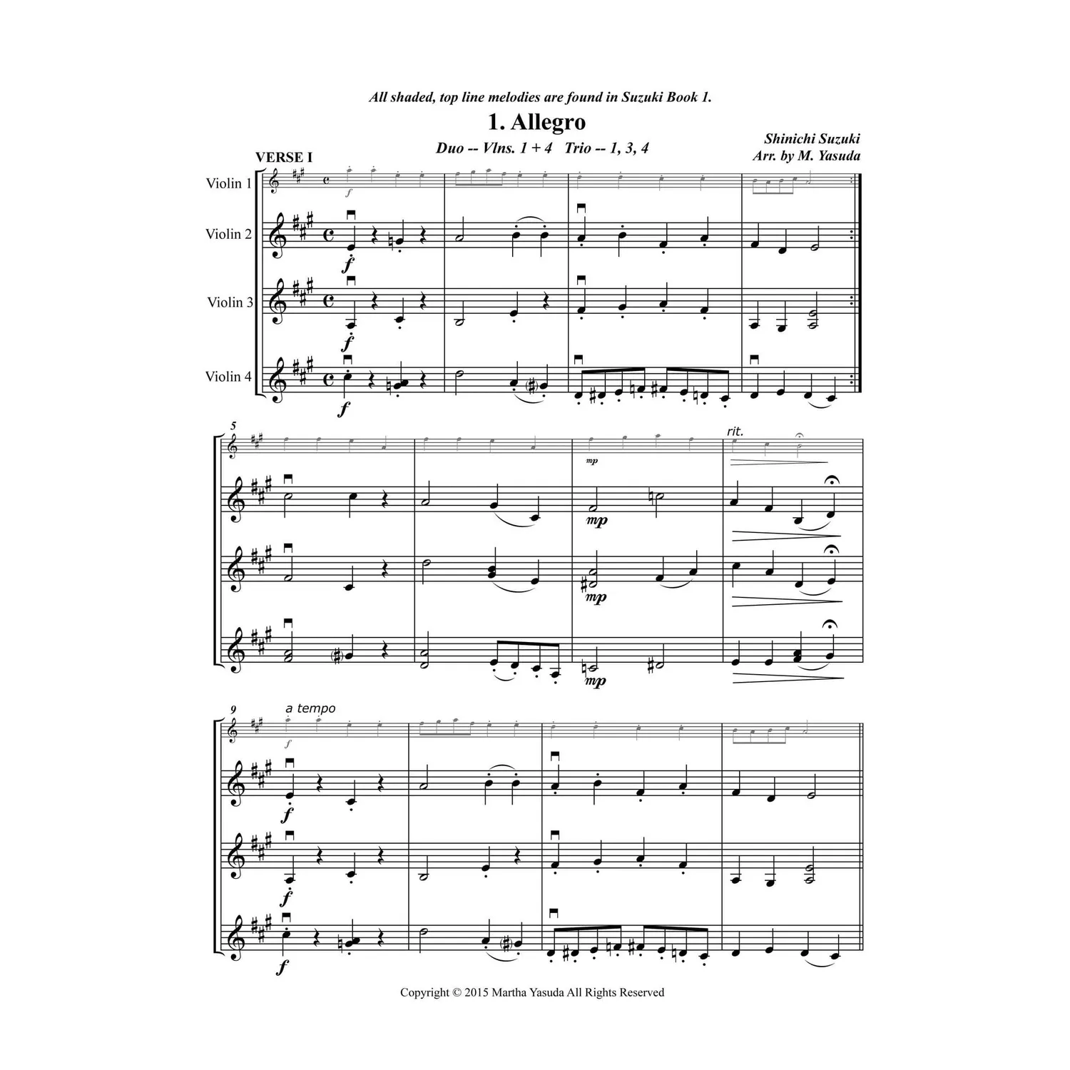 Shar Yasuda Violin Ensemble Noten Download mit Begleitung