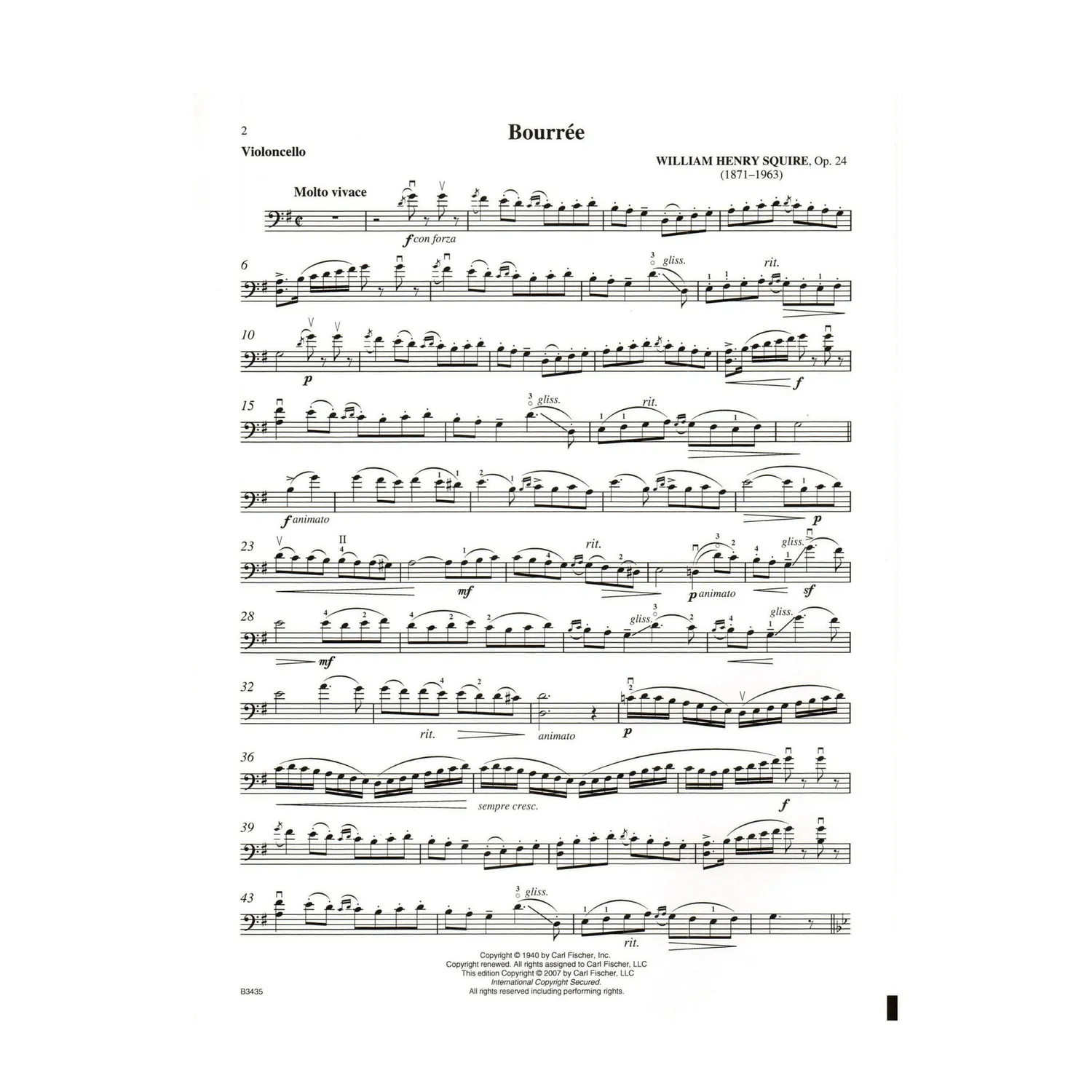 Carl Fischer Squire Bourée Op 24 Cello Noten Klavier