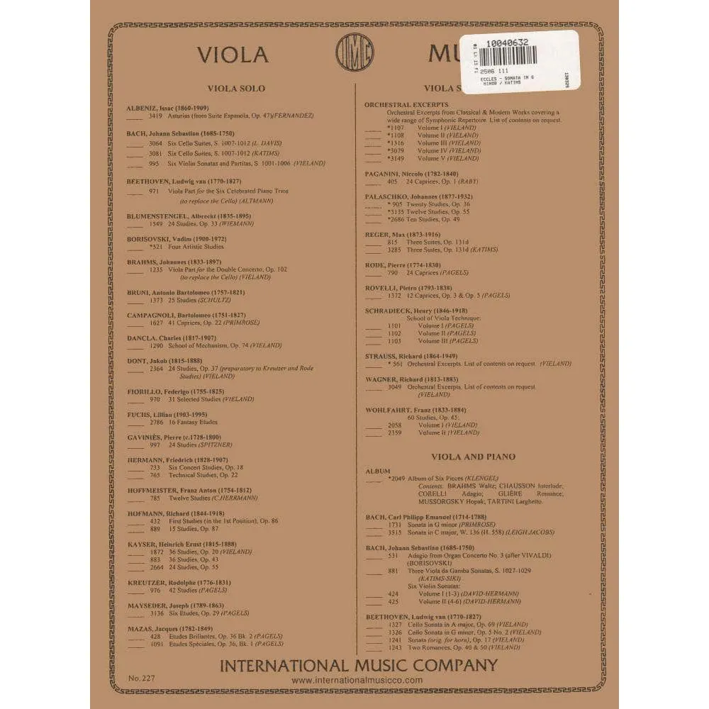 Eccles Sonate g-moll Viola Klavier Noten Katims