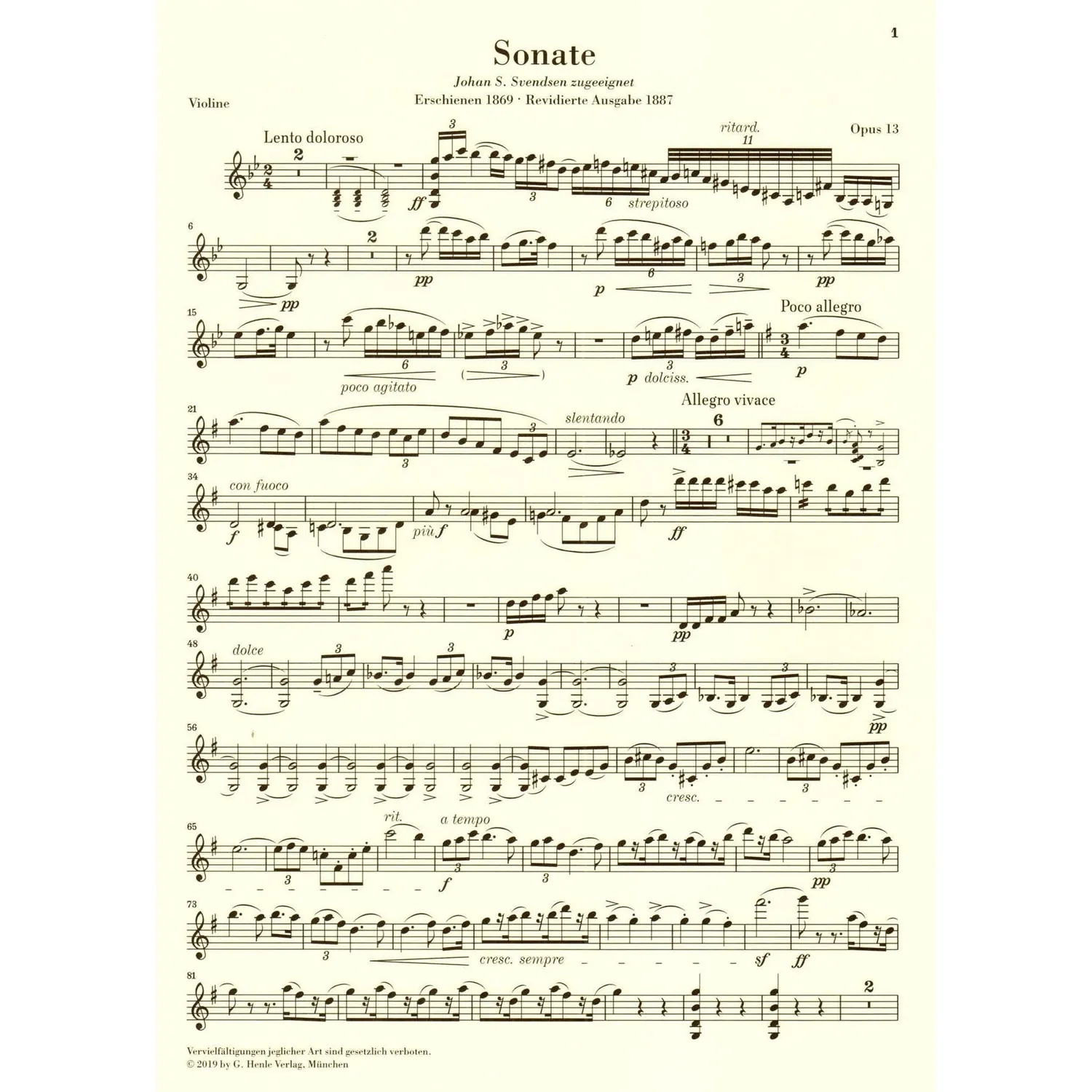 Henle Grieg Sonate G-Dur op. 13 Violinnoten Urtext