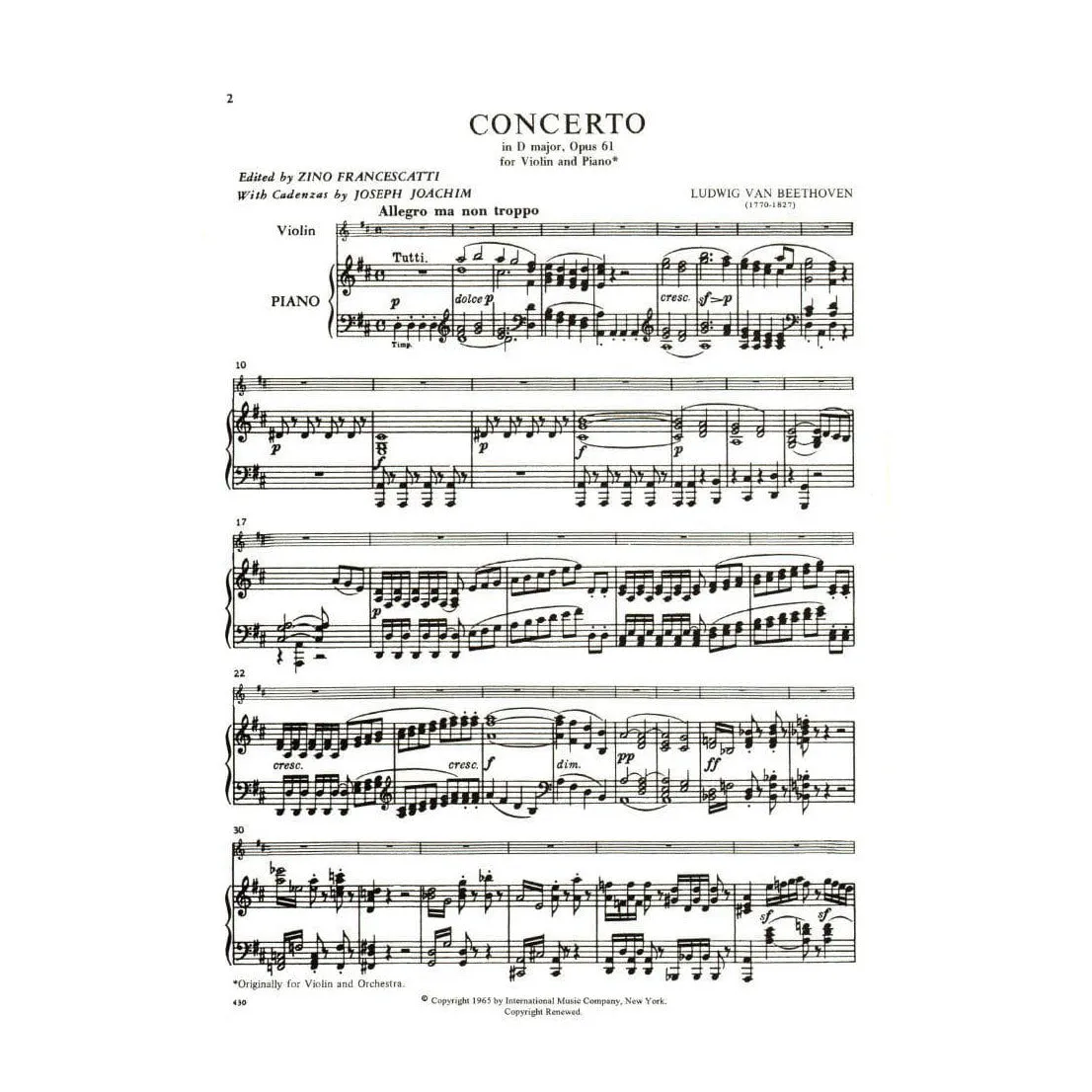 International Beethoven Violinkonzert D-Dur op. 61 Noten
