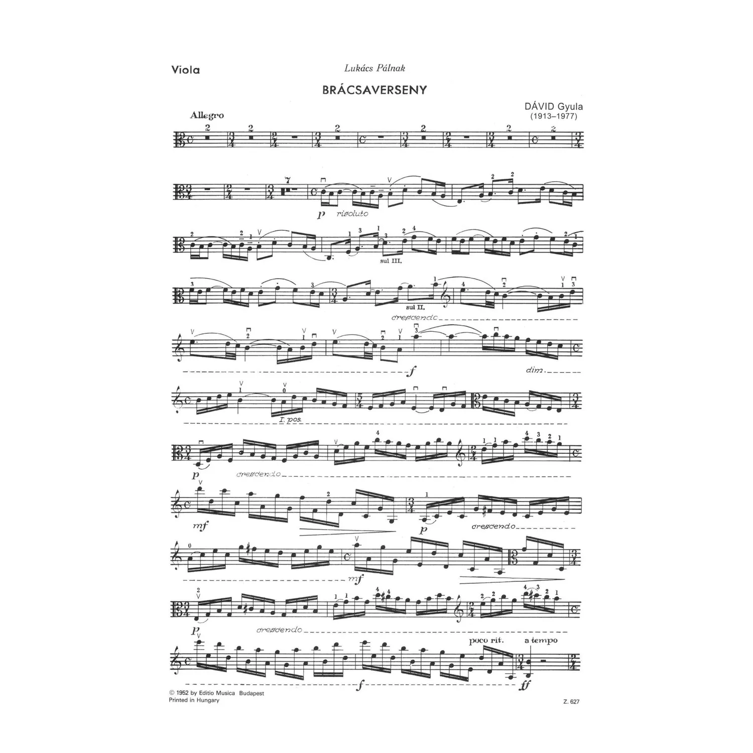 Gyula David Concerto Noten Viola Klavier Budapest