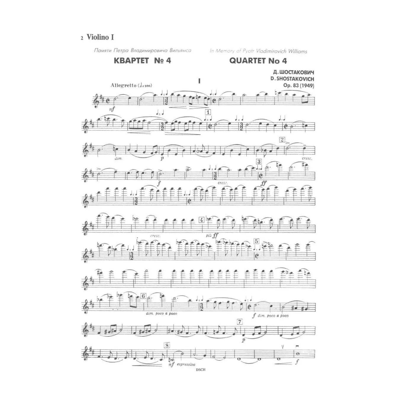 DSCH Schostakowitsch Quartett Nr.4 D-Dur op.83 Noten Stimmen