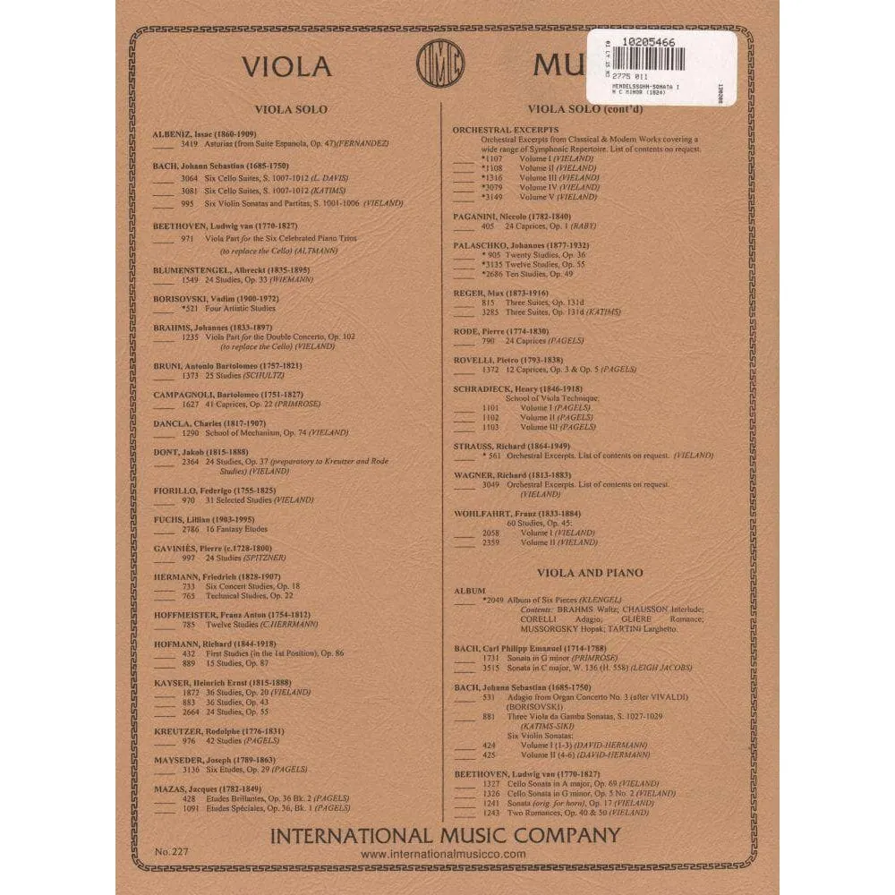 International Mendelssohn Sonate c-moll Bratschennoten