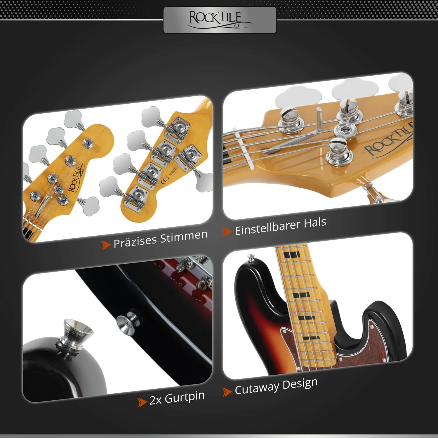 Rocktile Pro JBS50-SB E-Bass Sunburst 5-saitig