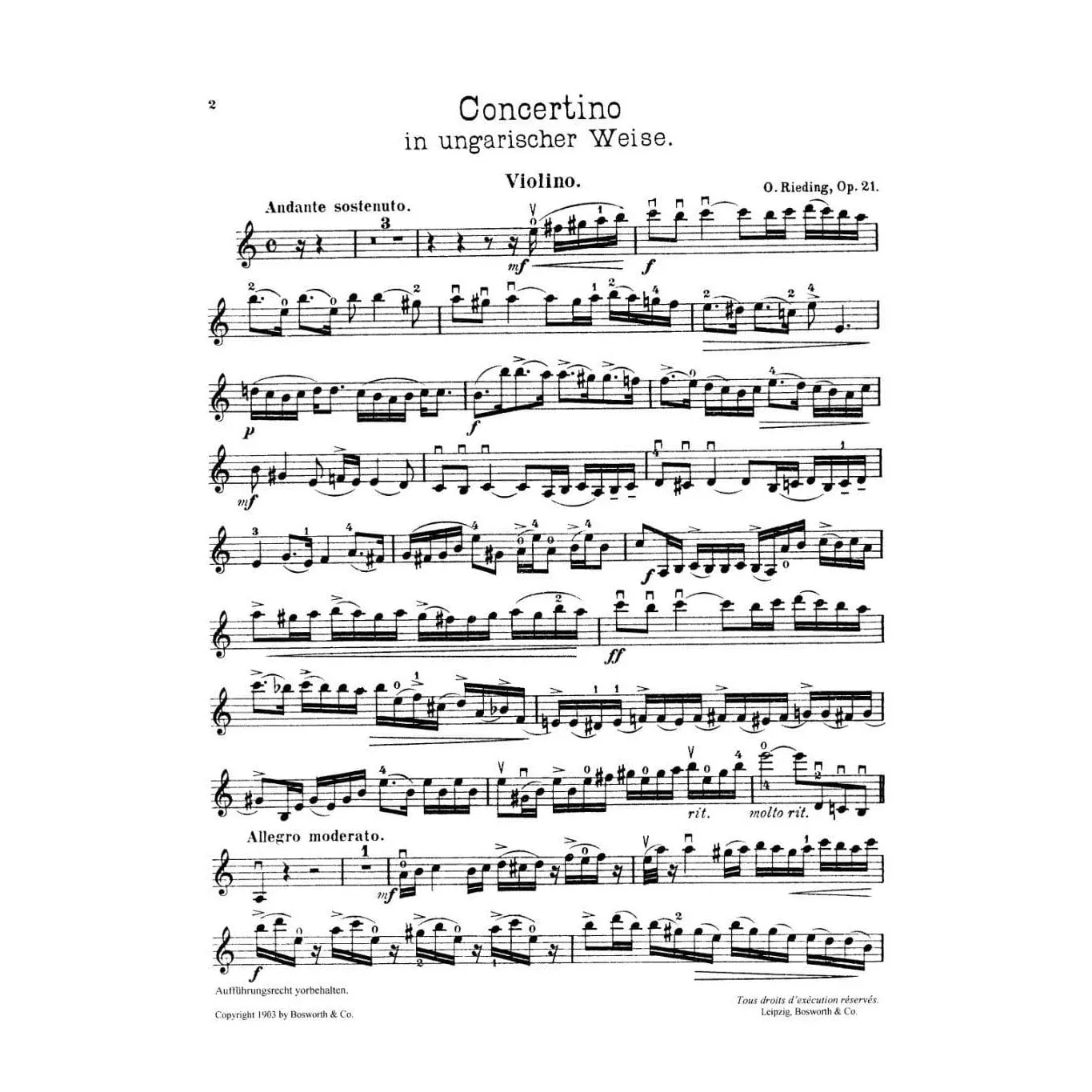 Rieding Concertino a-Moll Op 21 Noten Violine Klavier
