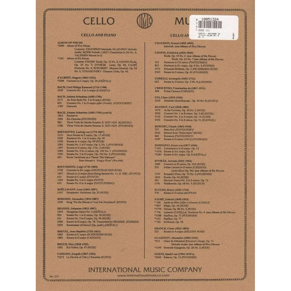 International Chopin Nocturne Es-Dur Noten Cello Klavier op.9
