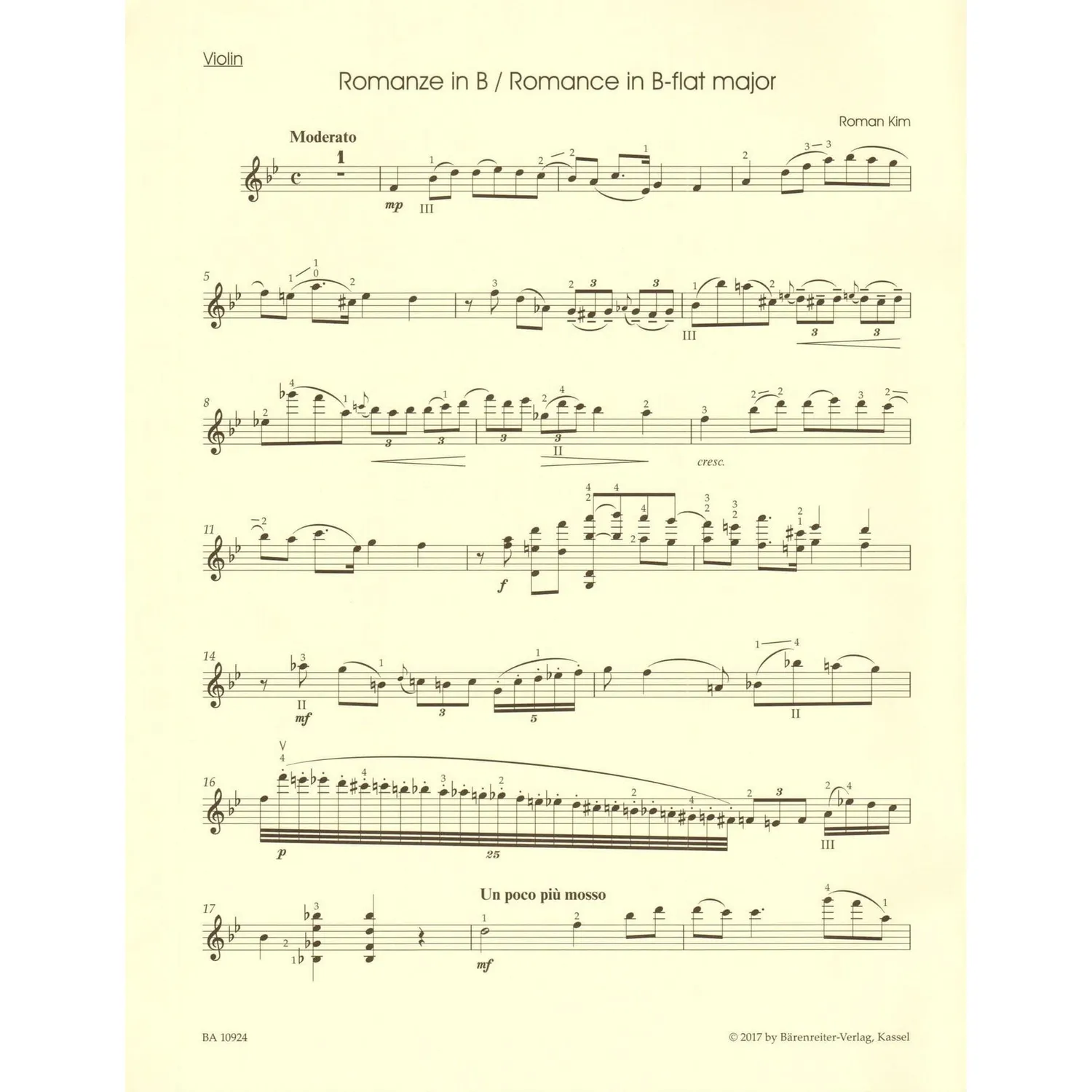 Bärenreiter Kim Three Romances Noten Violine Klavier advanced