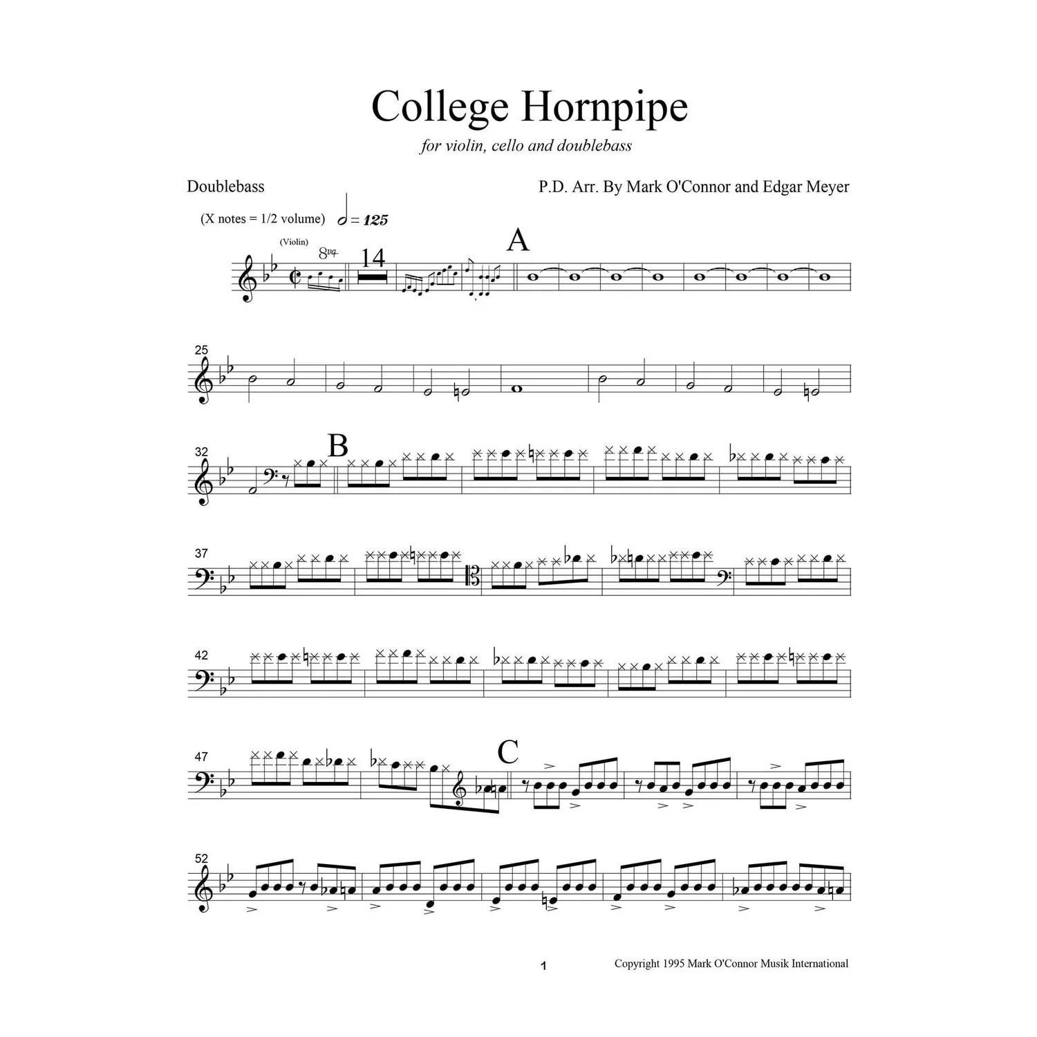 Mark O'Connor College Hornpipe Noten Bass Download Trio