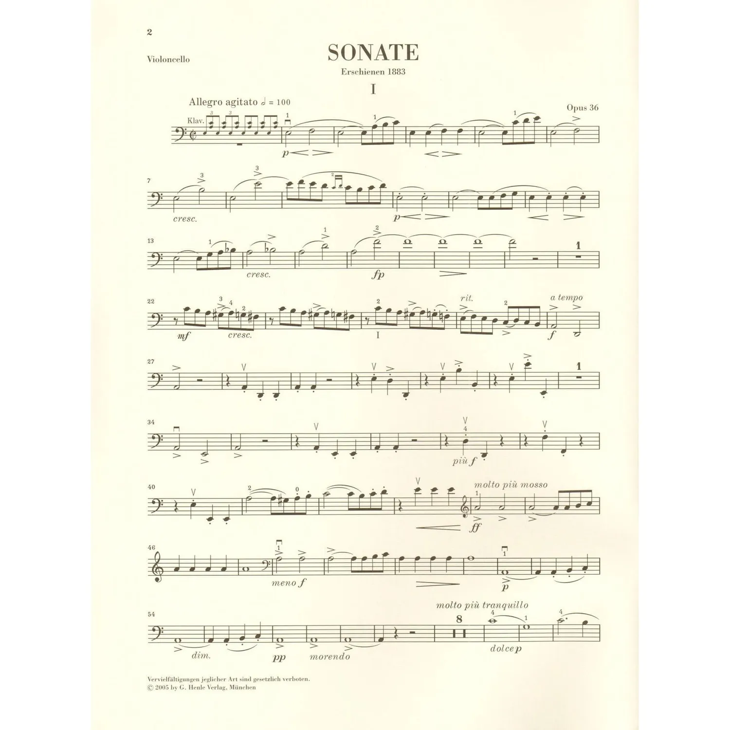 Henle Grieg Sonate a-Moll op. 36 Cellonoten Klavier