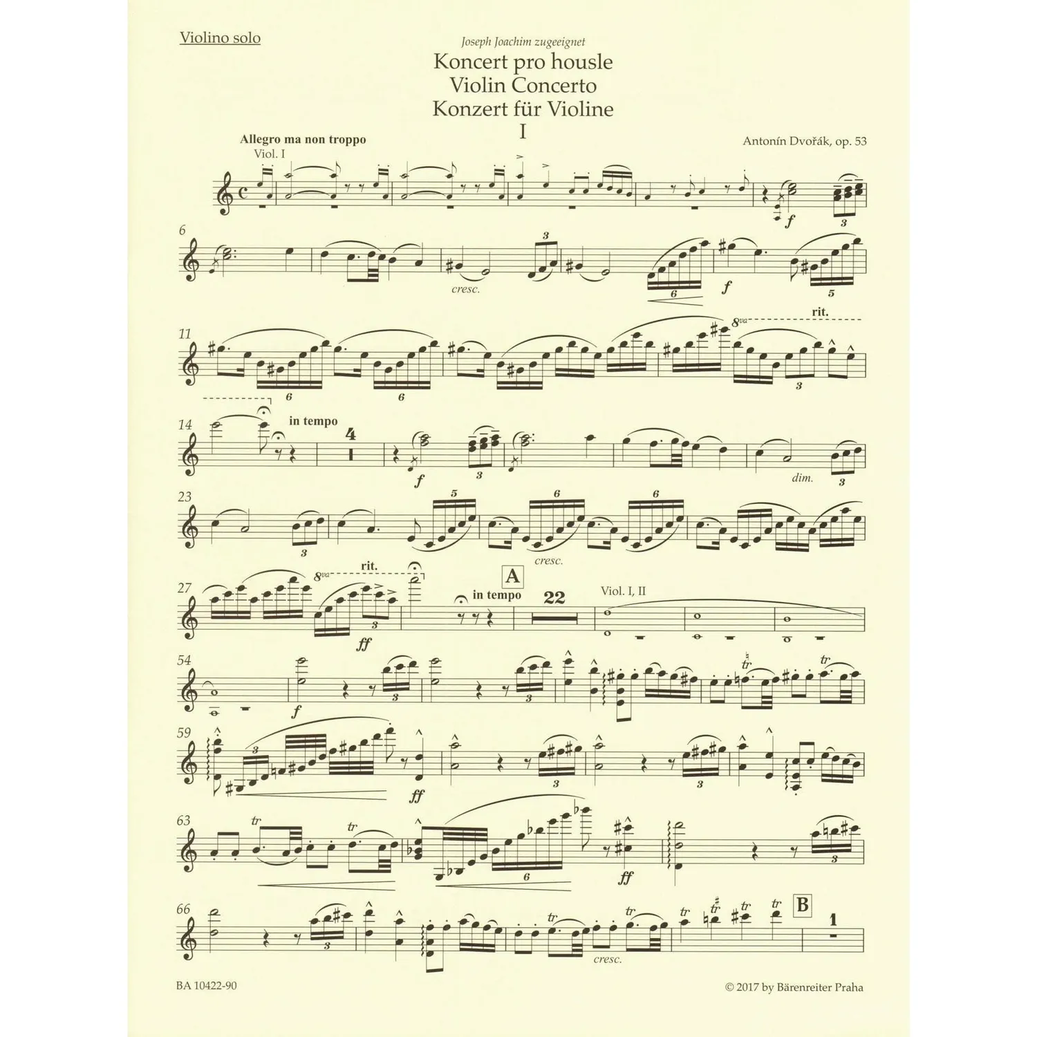 Bärenreiter Dvorak Konzert op. 53 Violine Noten Urtext