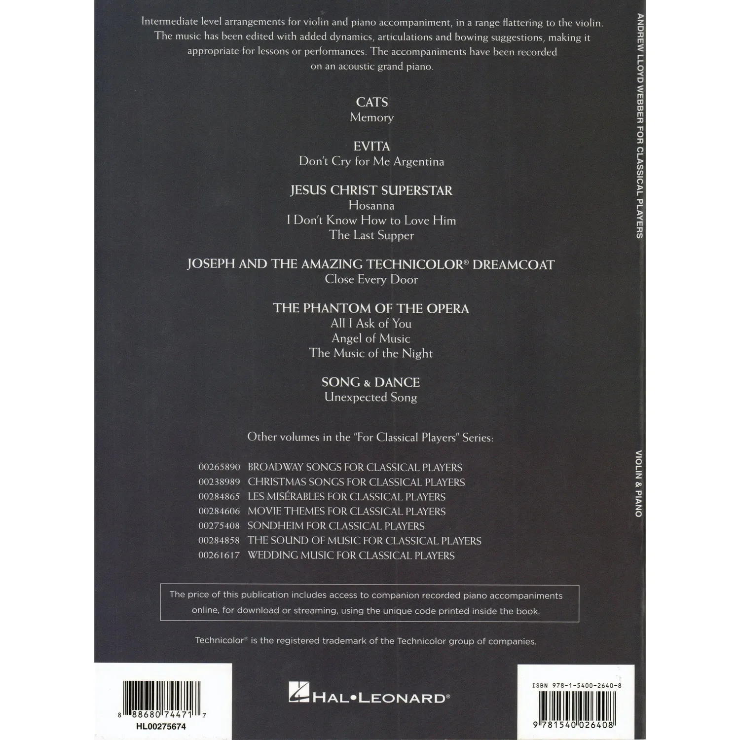 Hal Leonard Lloyd Webber Noten Violine Klavier