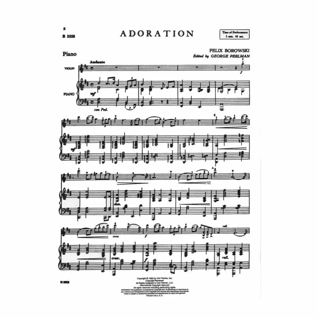Borowski Adoration Perlman Violinennoten Klavier
