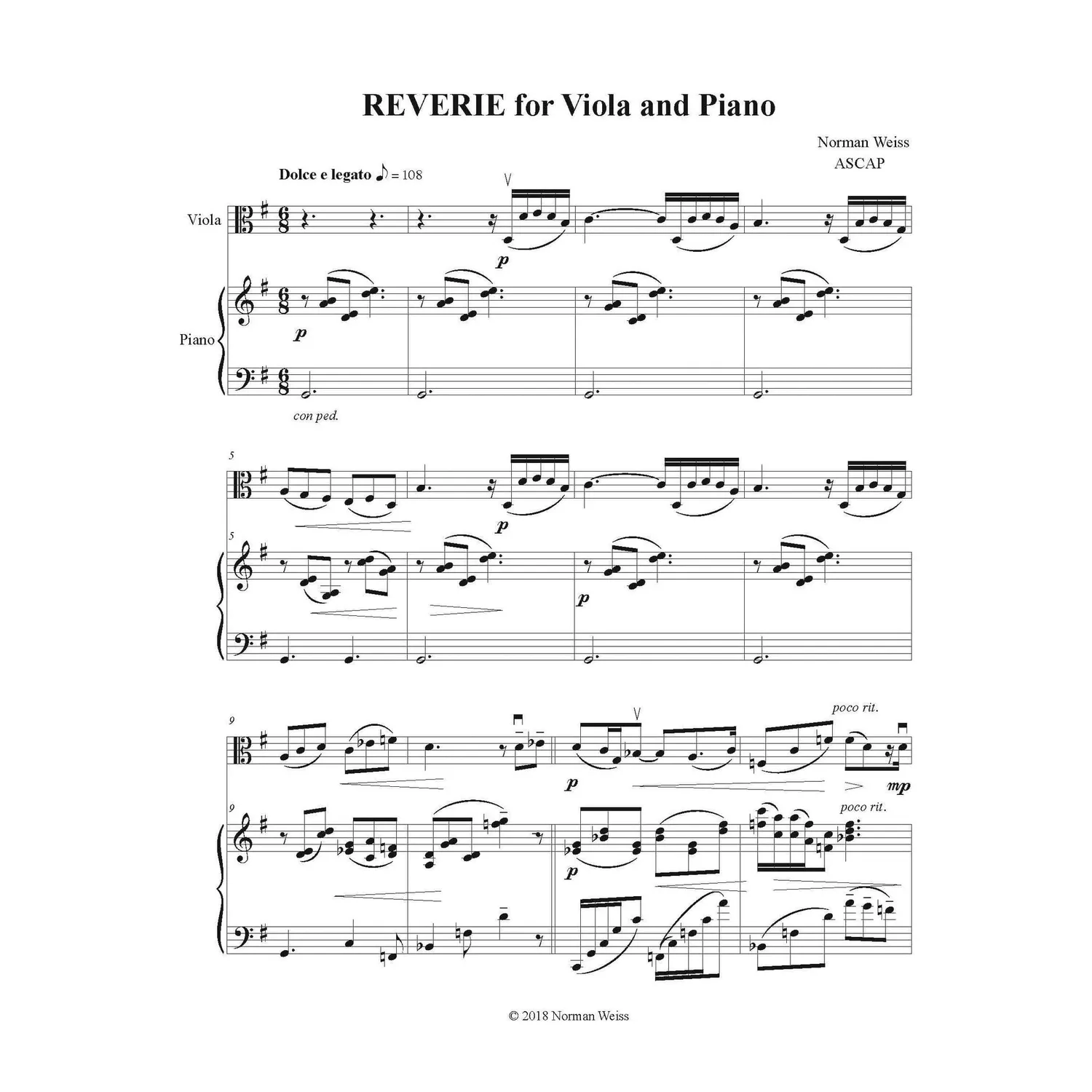 Weiss Reverie Bratschennoten Viola Klavier Download