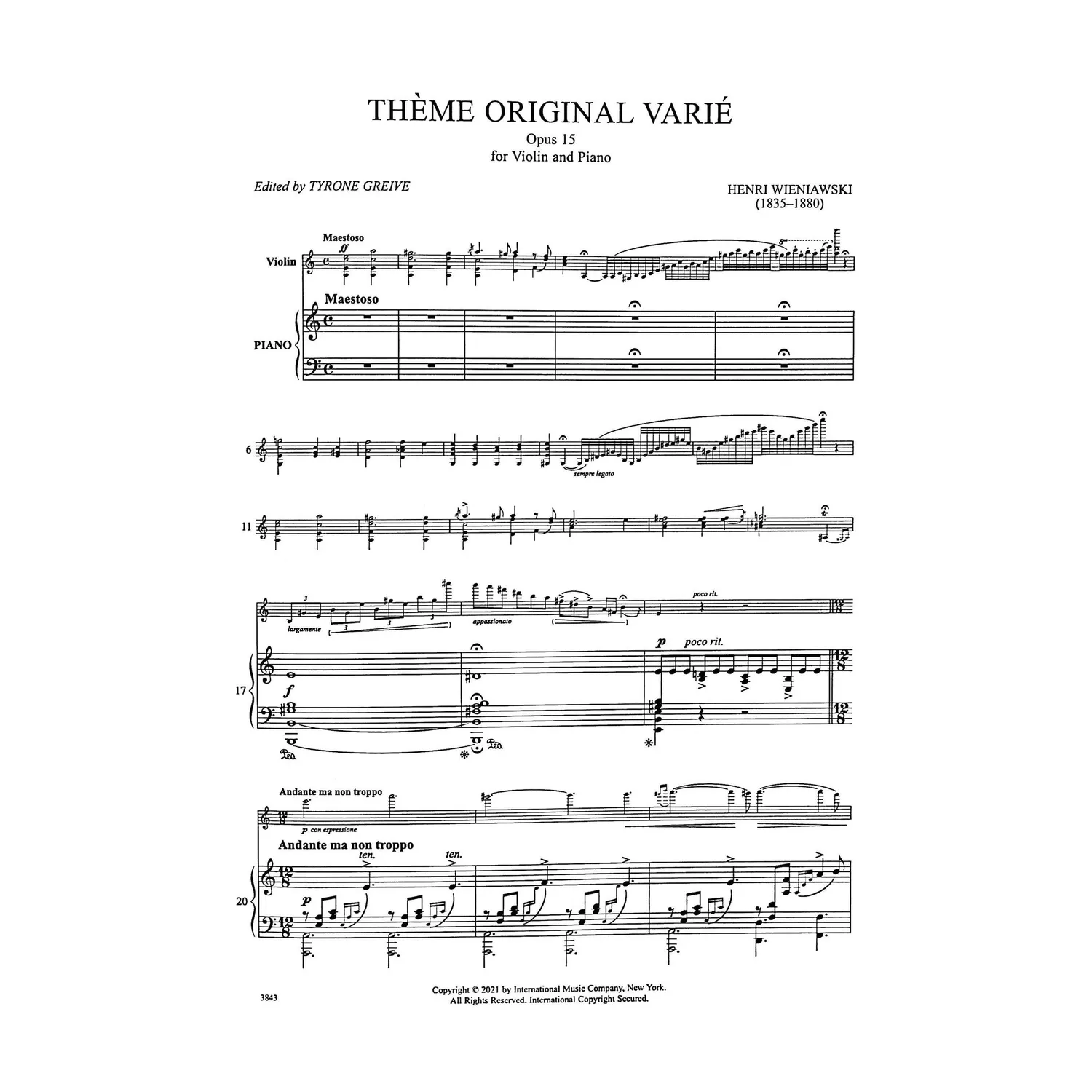 International Wieniawski Thème op.15 Violine Noten