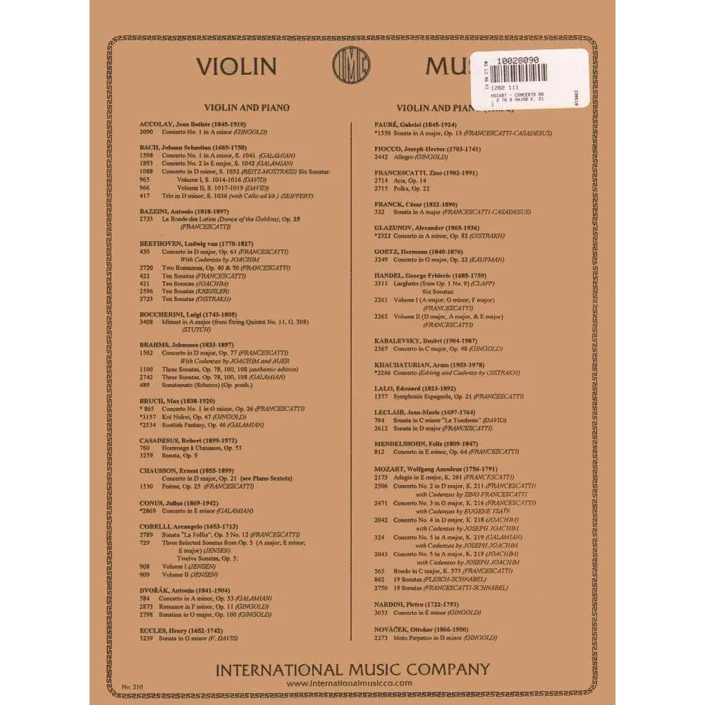 International Mozart K 211 Violine Noten Klavier lyrisch