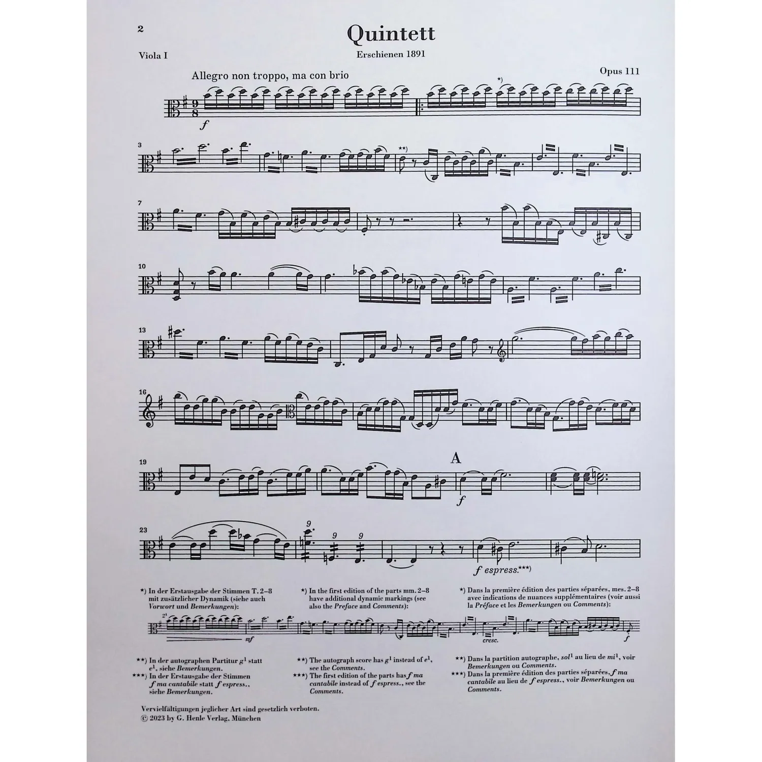 Shar Music Brahms Quintett Nr 2 Noten Streichquintett Henle