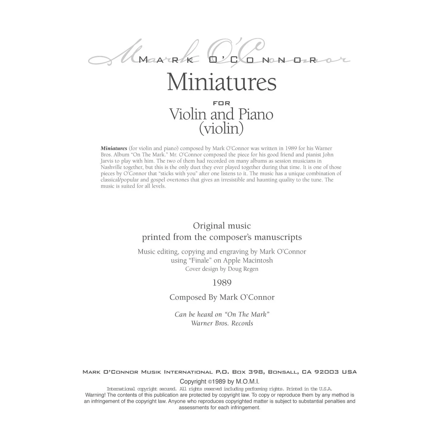 Mark O'Connor Miniatures Violine-Noten Download Klavier