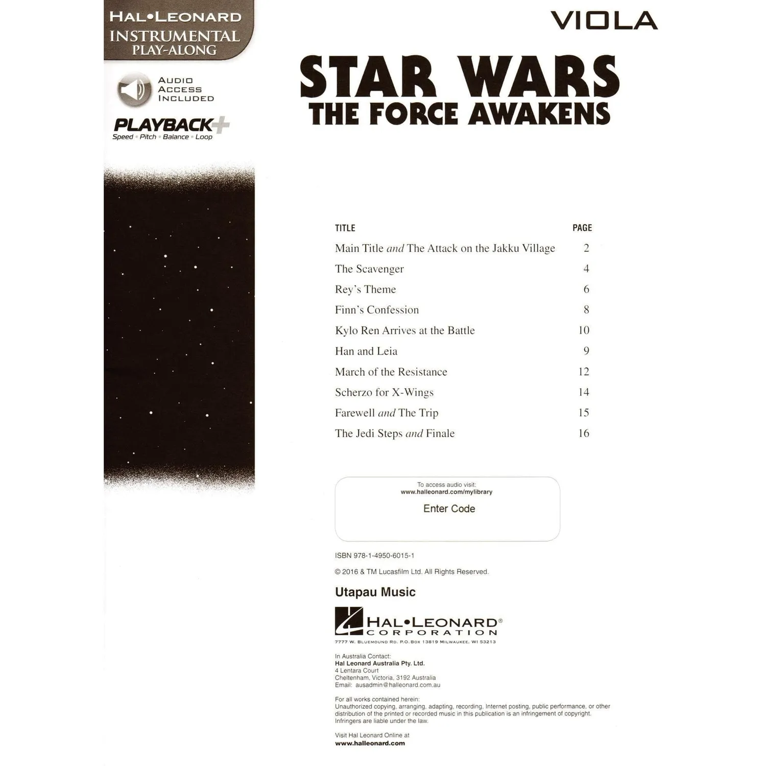 Hal Leonard Star Wars Force Awakens Viola Noten mit Audio filmisch