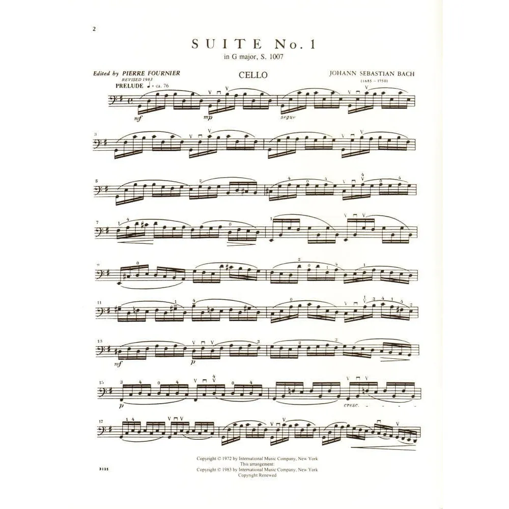 Shar Music Bach 6 Cello-Suiten BWV 1007 Noten Cello Fournier