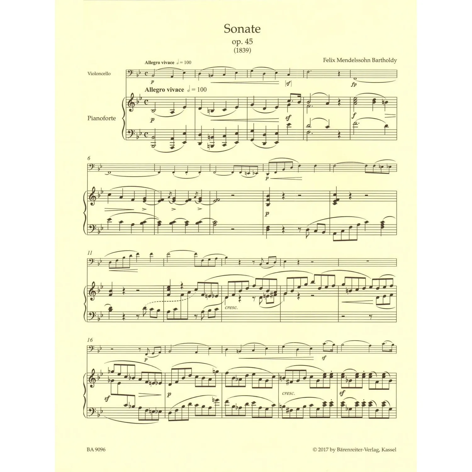 Bärenreiter Mendelssohn Cellosonaten Op45 58 Noten