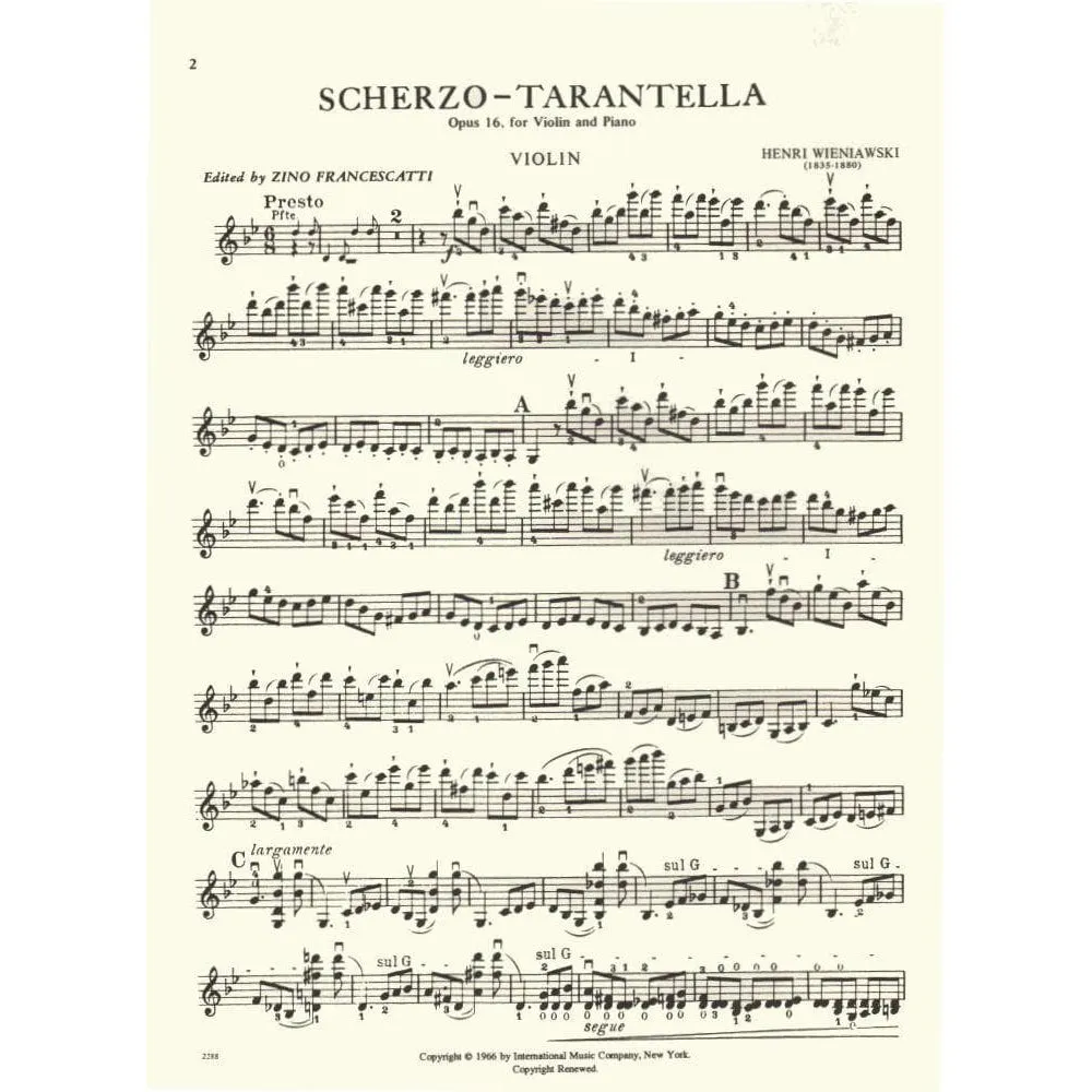Wieniawski Scherzo-Tarantella Op 16 Noten Violine Klavier