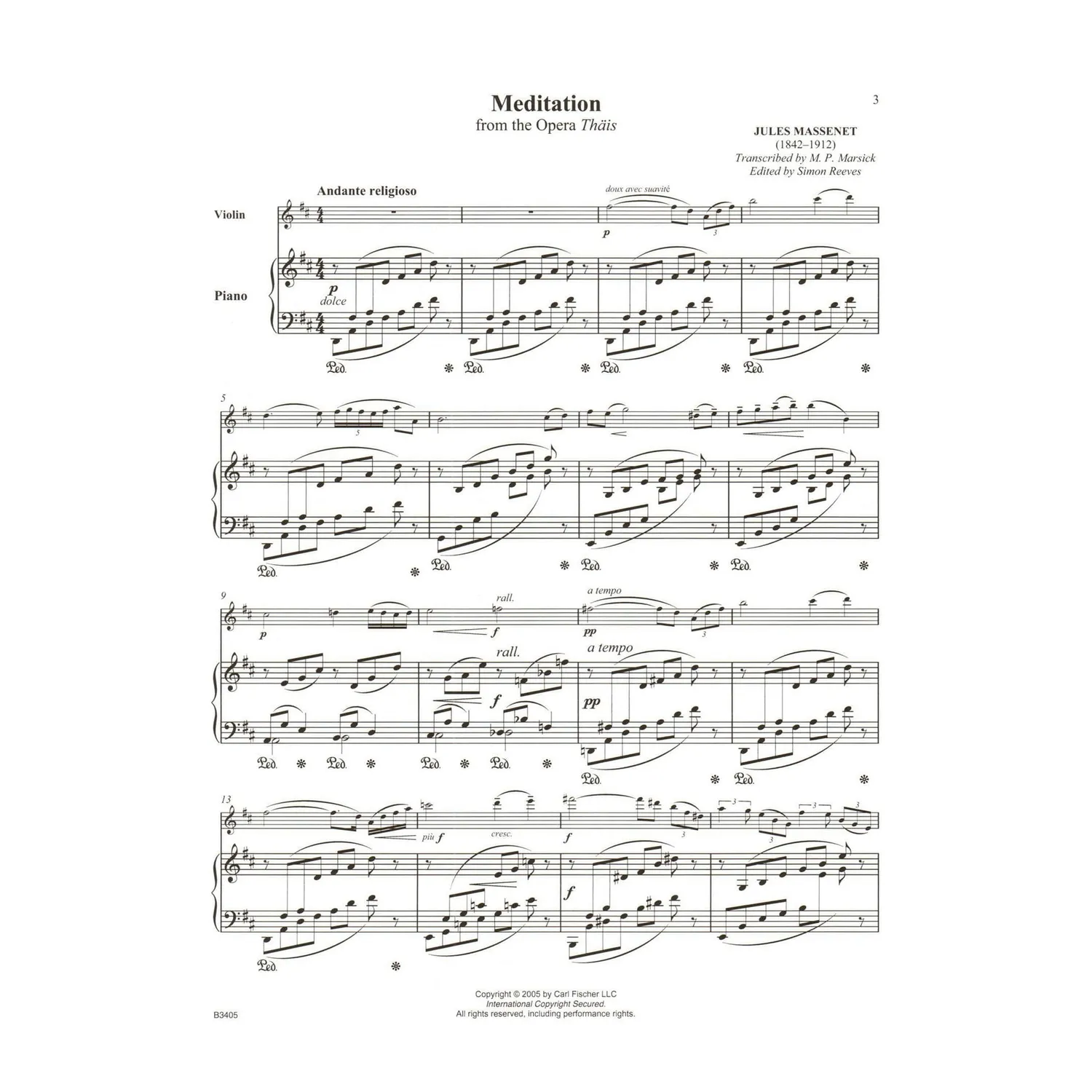 Massenet Meditation Thais Violinnoten Klavier Gr.3 mit Audio