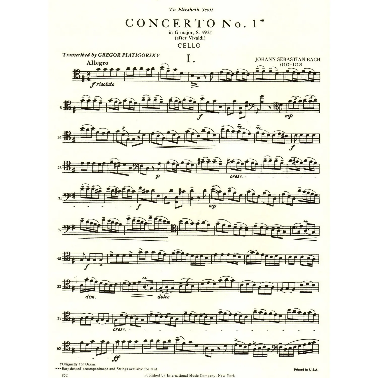International Bach BWV 592 Noten Cello Klavier G-Dur