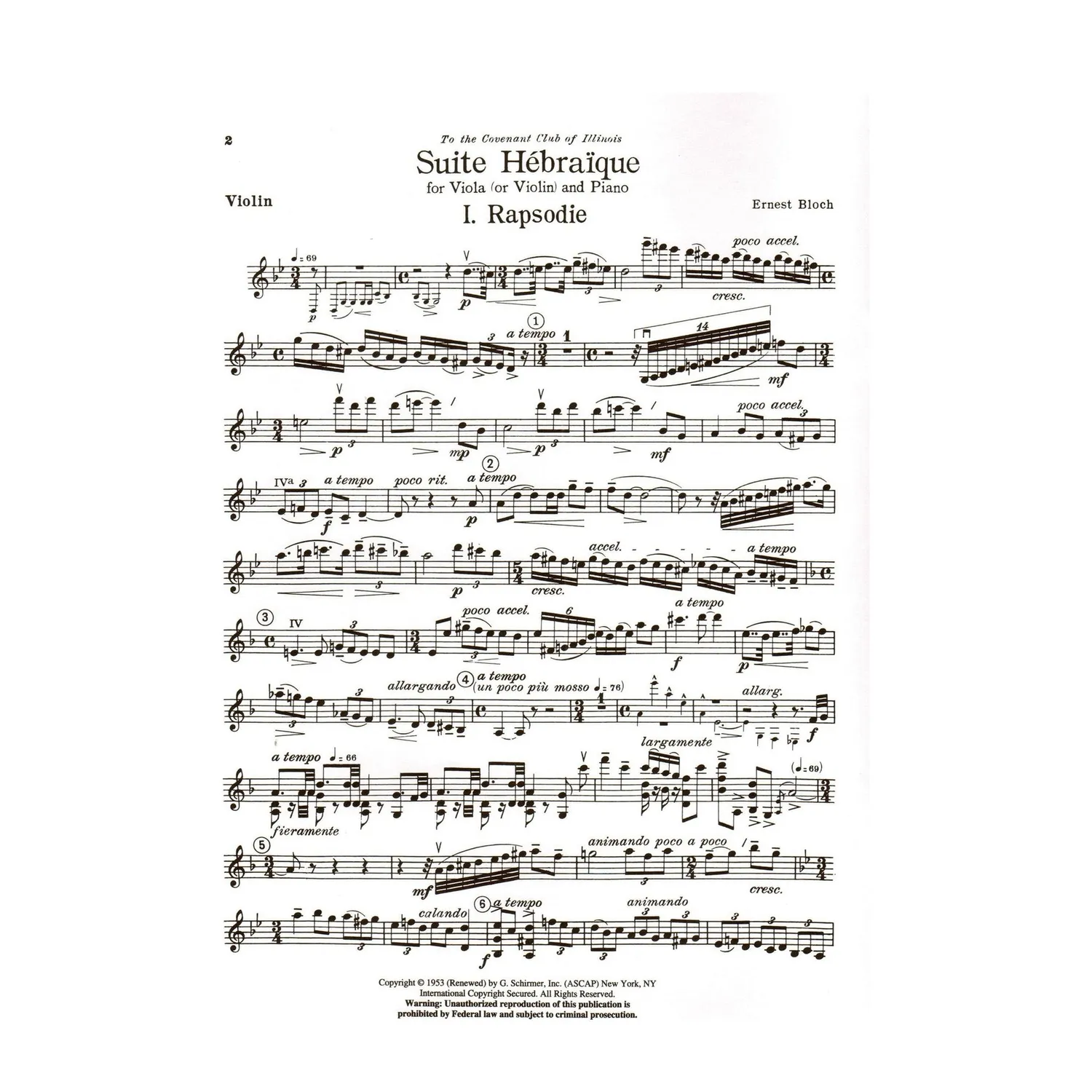 Schirmer Bloch Suite Hebraique Noten Viola Violine Klavier
