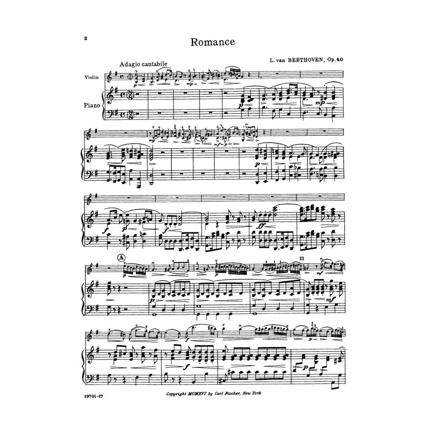 Carl Fischer Two Romances Op 40 50 Noten Violine Klavier